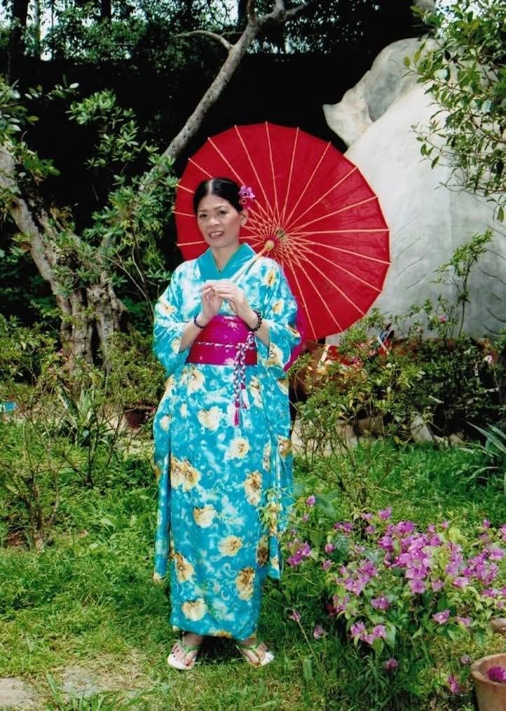 In loving memory — woman in kimono in the garden